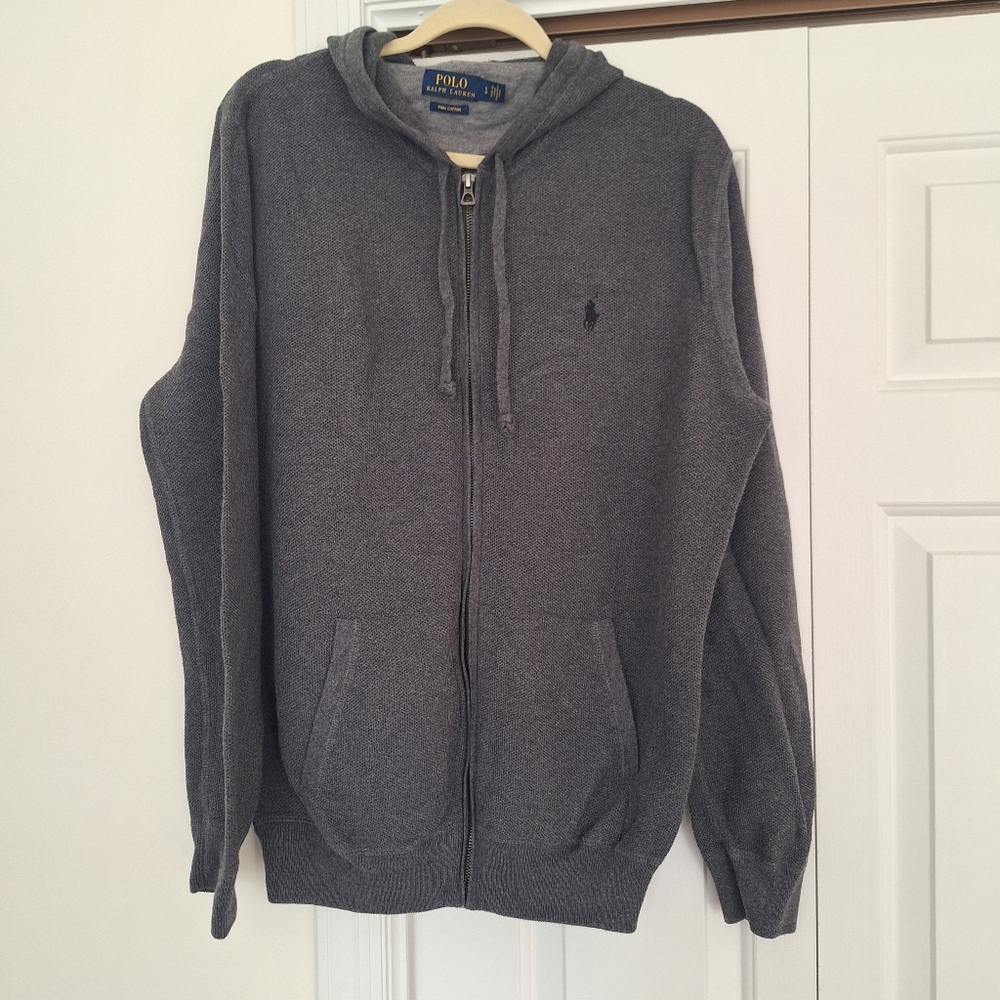 Polo Ralph Lauren Men's Full-Zip Grey Hooded Sweatshirt Size Large